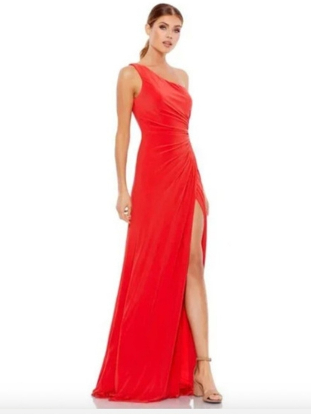 MAC DUGGAL Dress Size 14 Evening Gown NEW Red One Shoulder Ruched Jersey Cherry